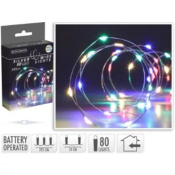 KARÁCSONYI DEKORÁCIÓ 80 LED EZÜST FÉNYFÜZÉR FEHÉR