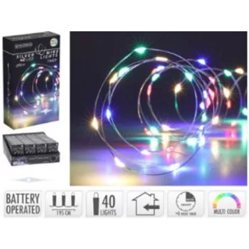   KARÁCSONYI DEKORÁCIÓ 40 LED EZÜST FÉNYFÜZÉR TÖBBSZINŰ