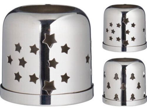 MÉCSESTARTÓ FÉM 8,5X8,5X8CM, EZÜST 2F.