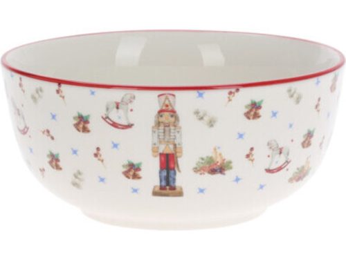 PORCELÁN TÁL, 500ML, 138X60MM, 380 GRAMM, DIÓTÖRŐ MATRICÁVAL ÉS PIROS PEREMMEL