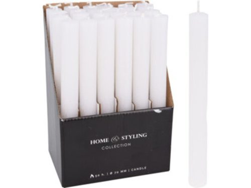 RUSZTIKUS ASZTALI GYERTYA, 21X200MM, SZÍN: FEHÉR, 60 GR., 8 ÓRA ÉGÉSI IDŐ