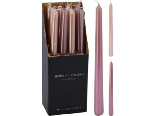 VACSORAGYERTYA, 21X21X250MM, 56 GRAM, 2 SZÍN: VILÁGOS RÓZSASZÍN ÉS SÖTÉT RÓZSASZ