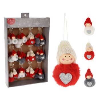   ANGYAL FÜGGŐ DEKORÁCIÓ, POLIESZTER, 5X5X9CM,  5 GR. 3 SZÍN: SZÜRKE TEST PIROS KA