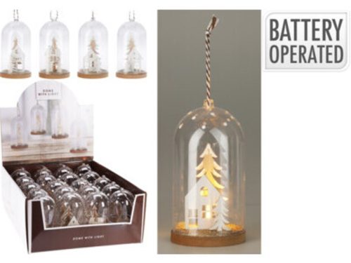 ÜVEGKUPOLA LED-ES AKASZTÓVAL,7X7X13CM, 70 GRAMM, 4 DIZÁJN, SZÍN: FEHÉR ÉS TERMÉS