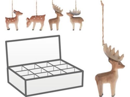 RÉNSZARVAS FÜGGŐ DEKORÁCIÓ, 7X2X9CM, 4 KARÁCSONYI MINTÁVAL