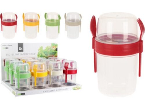 SALÁTÁS TÁL EVŐESZKÖZÖKKEL PP 1100ML 8,5X18CM 120G 4 FÉLE SZÍN