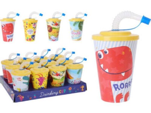 SZÁLLÓBÖGRÉ SZÍVÓSZÁLLÁSSAL PP 400ML 9X5X13CM 42G 4 FÉLE MINTA