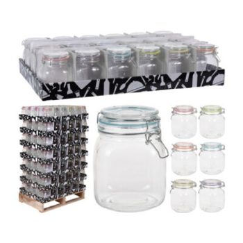 TÁROLÓ ÜVEG CSATOS 12X12X15CM 1000ML 6F.