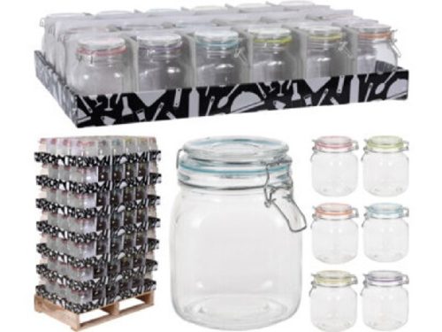 TÁROLÓ ÜVEG CSATOS 12X12X15CM 1000ML 6F.