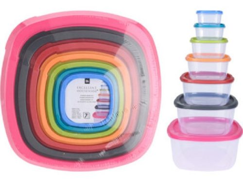 TÁROLÓDOBOZ 7 DB-OS 7 FÉLE MÉRET 26,5X26X12X7CM 610G