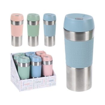   TERMOSZ RM. 350ML PP FEDŐVEL ÉS SZILIKON FOGÓVAL 3F. SZÍN (6DB/DISPLAY)