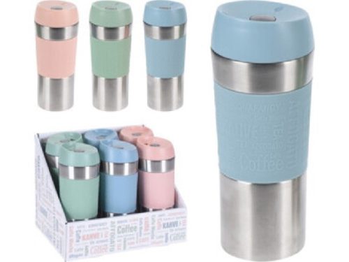 TERMOSZ RM. 350ML PP FEDŐVEL ÉS SZILIKON FOGÓVAL 3F. SZÍN (6DB/DISPLAY)