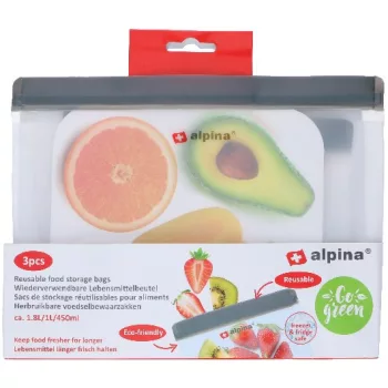   ÉTELTÁROLÓ TASAK VISSZAZÁRHATÓ 3DB-OS 19X26X6CM 1,8L/1L/450ML MŰA., ALPINA