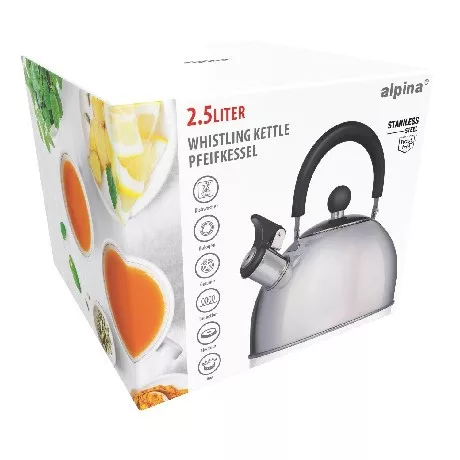 TEÁSKANNA SÍPOLÓS 2DB 2.5L 19X18CM ROZSDAMENTES ACÉL, INDUKCIÓS ALPINA