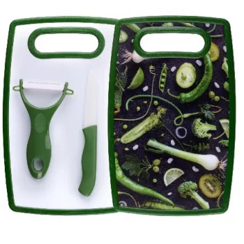   HÁMOZÓ SZETT 3 RÉSZES 26X16CM-ES VÁGÓDESZKA, KERÁMIA KÉS + HÁMOZÓ 3 FÉLE ALPINA