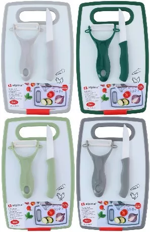 VÁGÓDESZKA+KÉS+HÁMOZÓ 25X16CM 4FÉLE ALPINA