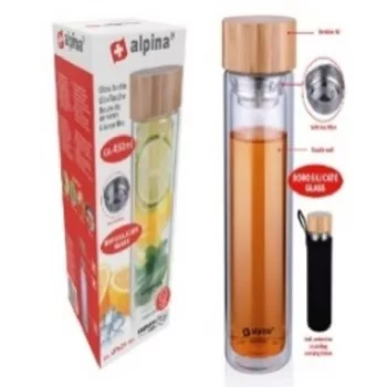   TÁROLÓ BOROSZILIKÁT ÜVEG 450ML 7X23CM BAMBUSZ TETŐVEL; TEASZŰRŐVEL, HORDOZHATÓ S