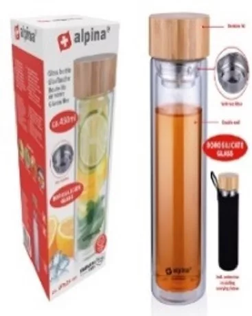 TÁROLÓ BOROSZILIKÁT ÜVEG 450ML 7X23CM BAMBUSZ TETŐVEL; TEASZŰRŐVEL, HORDOZHATÓ S