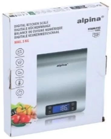 KONYHAI MÉRLEG 3 FUNKCIÓS AKASZTHATÓ 24X16,8X2CM ROZSDAMENTES, ELEM NÉLKÜL ALPIN