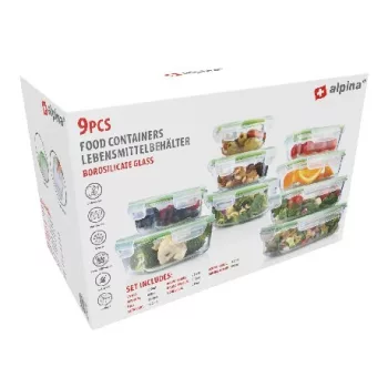   TÁROLÓ EDÉNY 9DB 2X370/640/1050/1520/210/400/650/320/800ML ÜVEG MŰA. TETŐVEL ALP