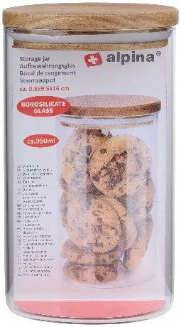 TÁROLÓ ÜVEG AKÁC FEDŐVEL 9,5X9,5X16CM 950ML ALPINA