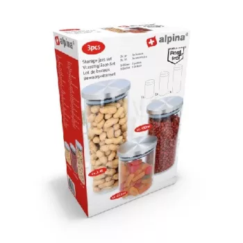 TÁROLÓ ÜVEG SZETT TETŐVEL 3DB 650/950/1400ML ALPINA