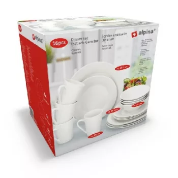   TÁLALÓ SZETT 16RÉSZES D26CM/D21CM/D16CM/220ML FEHÉR KERÁMIA ALPINA