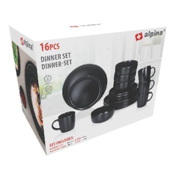   ÉTKÉSZLET 16 RÉSZES KŐEDÉNY FEKETE ÁTM 26,5CM/20CM ALPINA