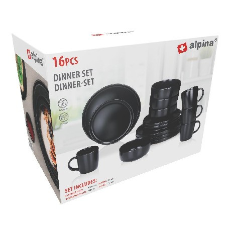ÉTKÉSZLET 16 RÉSZES KŐEDÉNY FEKETE ÁTM 26,5CM/20CM ALPINA