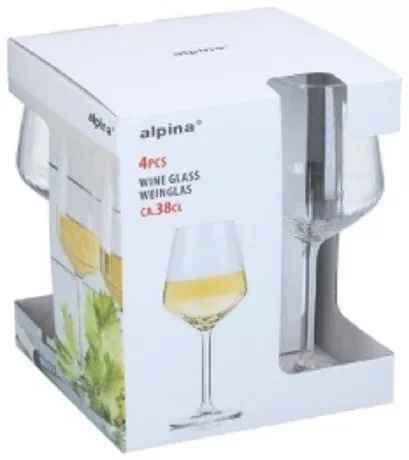 BOROSPOHÁR 4DB FEHÉRBOROS D83XH22CM 380ML 560GR, ÜVEG ALPINA