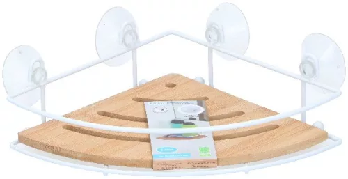 FÜRDŐSZOBA POLC TAPADÓKORONGOS BAMBUSZ BETÉTES SAROK ELEM 27X20X8CM