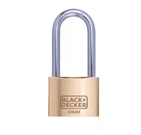 LAKAT SÁRGARÉZ 50MM HOSSZÍTOTT KENGYELLEL 3DB KULCCSAL 2,4X14,7X19,2CM  BLACK&DE