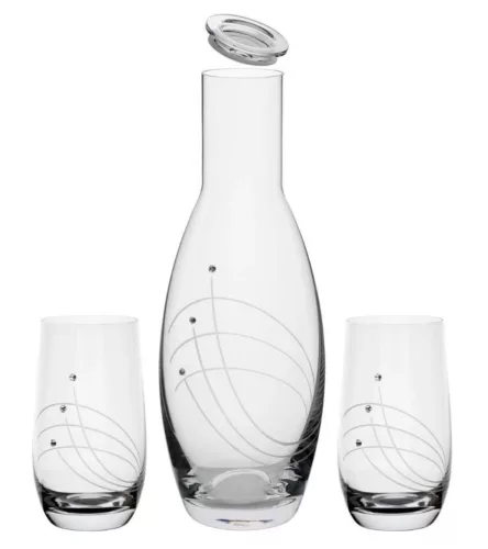 KANCSÓ + POHÁR SZETT "GLOBO" 3DB-OS, KRISTÁLYBERAKÁSSAL DÍSZÍTETT 1270ML / 390ML