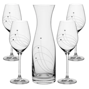   BOROSPOHÁR + KANCSÓ SZETT 5DB-OS, KRISTÁLYBERAKÁSSAL DÍSZÍTETT 1000ML / 360ML