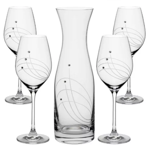 BOROSPOHÁR + KANCSÓ SZETT 5DB-OS, KRISTÁLYBERAKÁSSAL DÍSZÍTETT 1000ML / 360ML