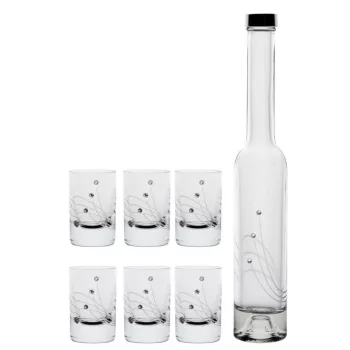   RÖVIDITALOS SZETT 7DB-OS (6DB FELESPOHÁR + 1 DB PÁLINKÁS ÜVEG), KRISTÁLYBERAKÁSS