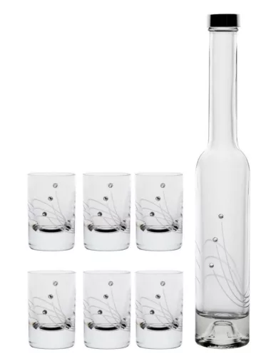 RÖVIDITALOS SZETT 7DB-OS (6DB FELESPOHÁR + 1 DB PÁLINKÁS ÜVEG), KRISTÁLYBERAKÁSS