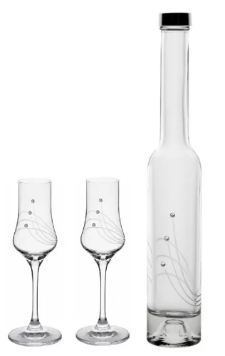 RÖVIDITALOS SZETT 3DB-OS (2DB GRAPPÁSPOHÁR + 1 DB PÁLINKÁS ÜVEG), KRISTÁLYBERAKÁ