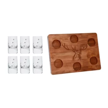   SZERVÍROZÓ SZETT 6DB FELESPOHÁR KRISTÁLYBERAKÁSSAL DÍSZÍTETT 30ML + 1 DB TÁLCA,