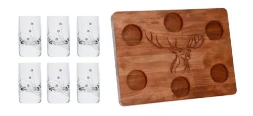 SZERVÍROZÓ SZETT 6DB FELESPOHÁR KRISTÁLYBERAKÁSSAL DÍSZÍTETT 30ML + 1 DB TÁLCA,