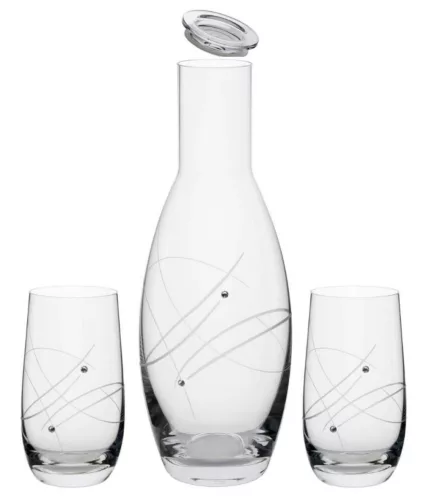 KANCSÓ + POHÁR SZETT "GLOBO" 3DB-OS, KRISTÁLYBERAKÁSSAL DÍSZÍTETT 1270ML / 390ML