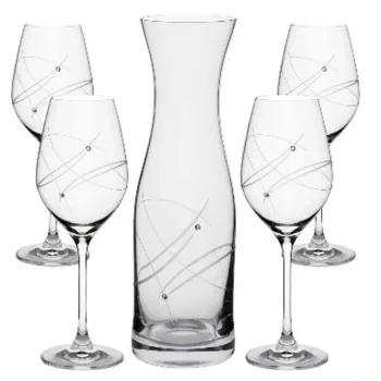   BOROSPOHÁR + KANCSÓ SZETT 5DB-OS, KRISTÁLYBERAKÁSSAL DÍSZÍTETT 1000ML / 360ML