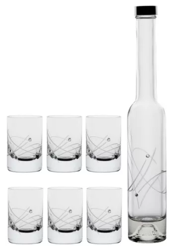 RÖVIDITALOS SZETT 7DB-OS (6DB FELESPOHÁR + 1 DB PÁLINKÁS ÜVEG), KRISTÁLYBERAKÁSS