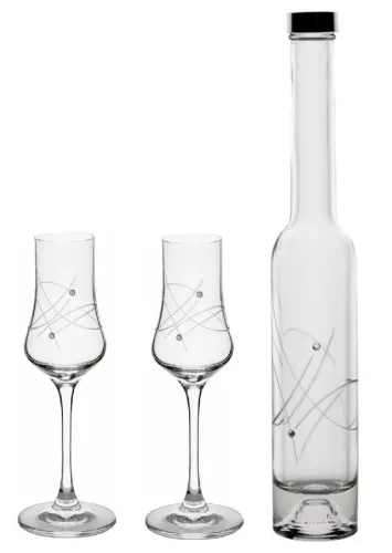 RÖVIDITALOS SZETT 3DB-OS (2DB GRAPPÁSPOHÁR + 1 DB PÁLINKÁS ÜVEG), KRISTÁLYBERAKÁ