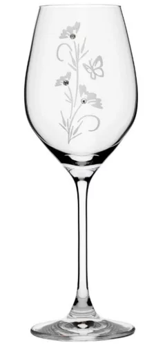 BOROSPOHÁR 2DB-OS KRISTÁLYBERAKÁSSAL DÍSZÍTETT, VIRÁG MINTÁS 360ML