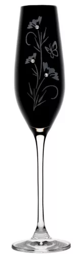 PEZSGŐSPOHÁR FEKETE 2DB-OS KRISTÁLYBERAKÁSSAL DÍSZÍTETT, VIRÁG MINTÁS 210ML