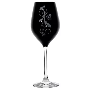   BOROSPOHÁR FEKETE 2DB-OS KRISTÁLYBERAKÁSSAL DÍSZÍTETT, VIRÁG MINTÁS 360ML