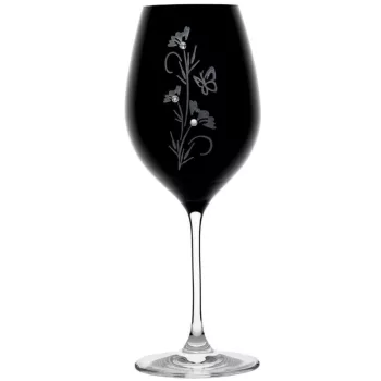   BOROSPOHÁR FEKETE 2DB-OS KRISTÁLYBERAKÁSSAL DÍSZÍTETT, VIRÁG MINTÁS 470ML