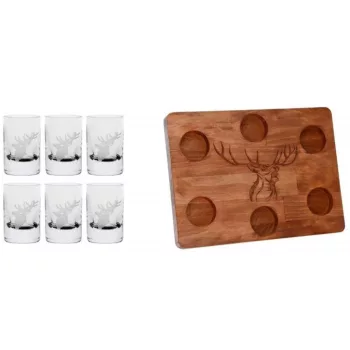   SZERVÍROZÓ SZETT 6DB FELESPOHÁR + 1 DB TÁLCA SZARVAS MINTÁS 30ML