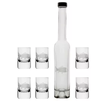   RÖVIDITALOS SZETT 7DB-OS (6DB FELESPOHÁR + 1 DB PÁLINKÁS ÜVEG), HAL MINTÁS 200ML